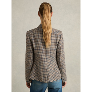 REISS EVIE Cotton Linen Double Breasted Houndstooth Check Blazer